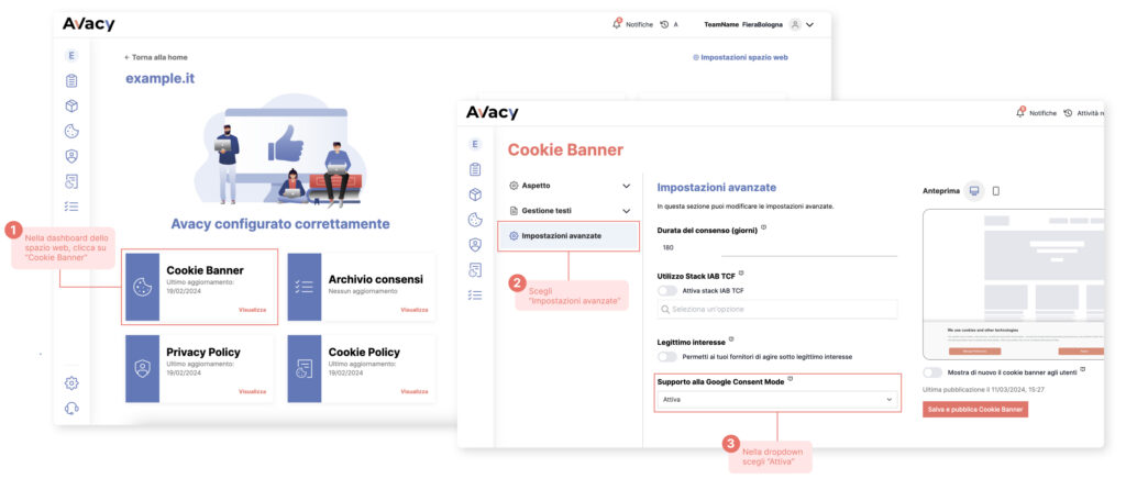 Abilitare panoramica del consenso da Avacy