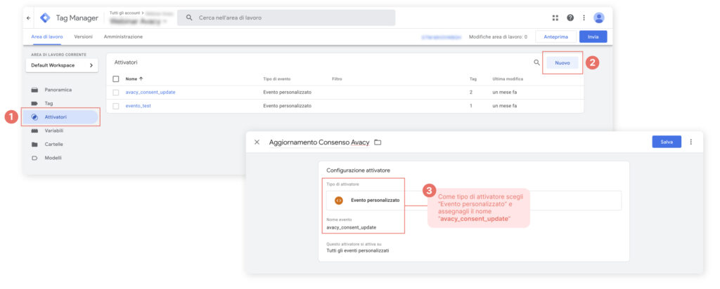 Creare attivatore avacy_consent_update