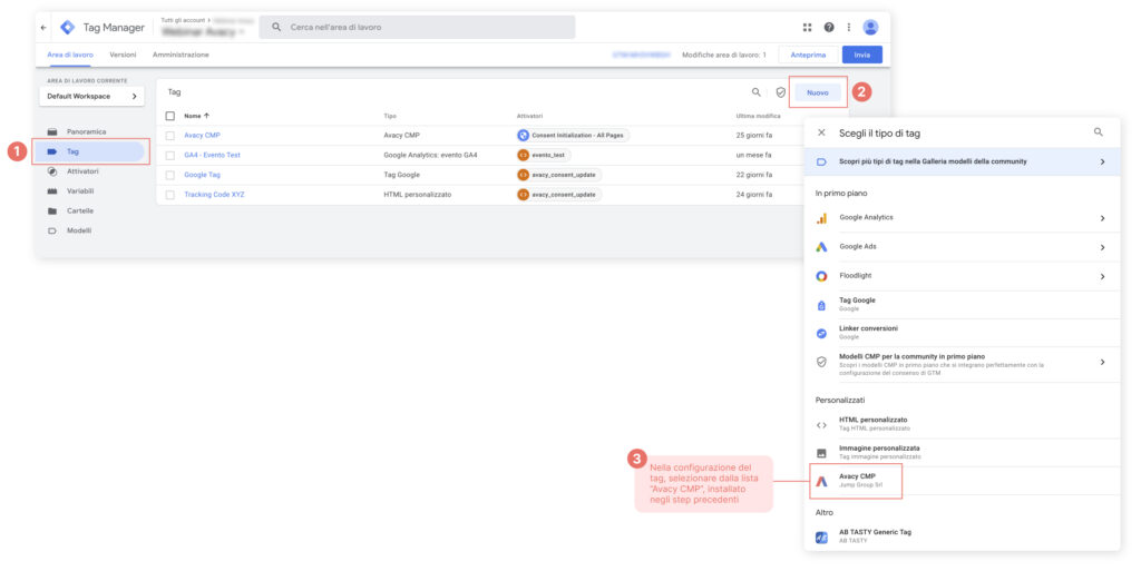 Aggiungere il tag Avacy a GTM