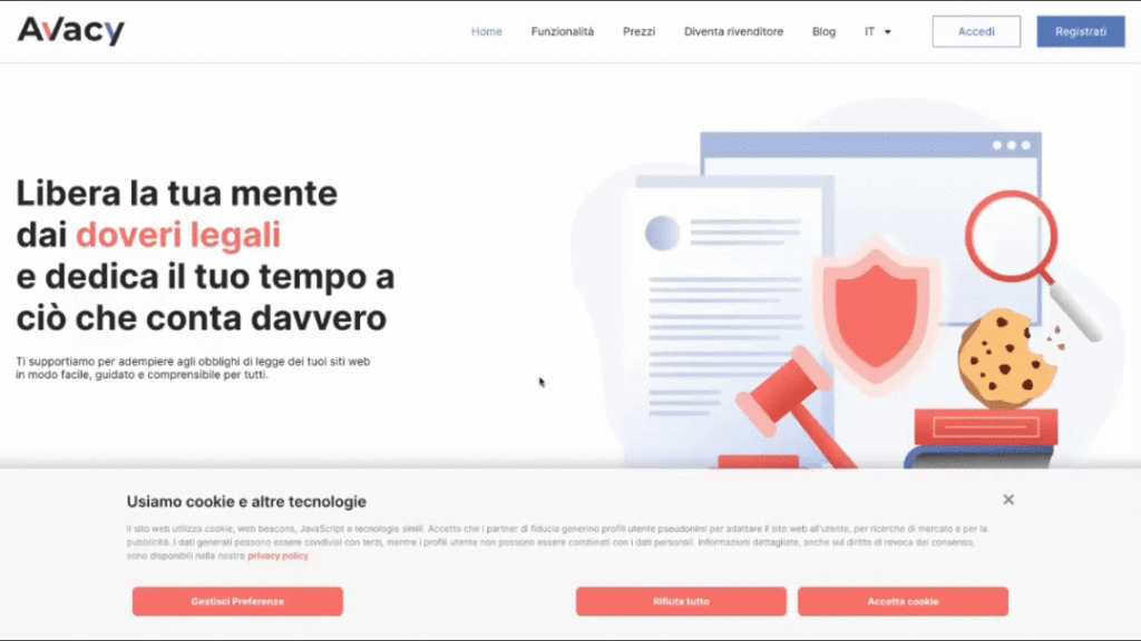 facilità di navigazione cookie banner Avacy