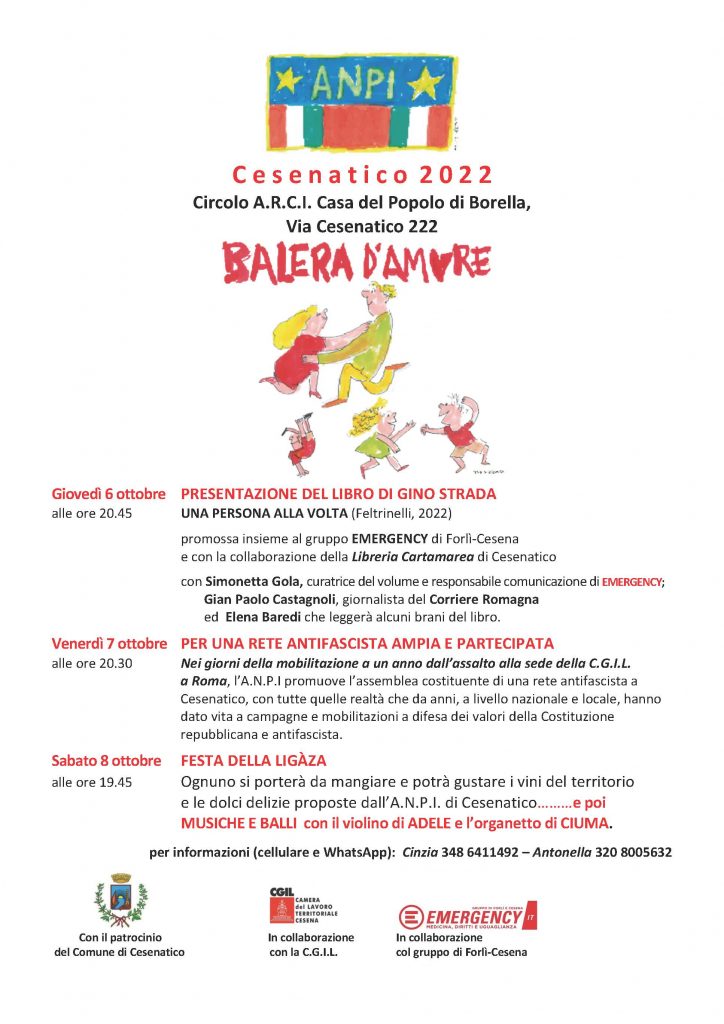 Dal 6 all'8 Ottobre torna Balera d'Amore, tre giorni di iniziative a Cesenatico, per parlare di Costituzione e Antifascismo.