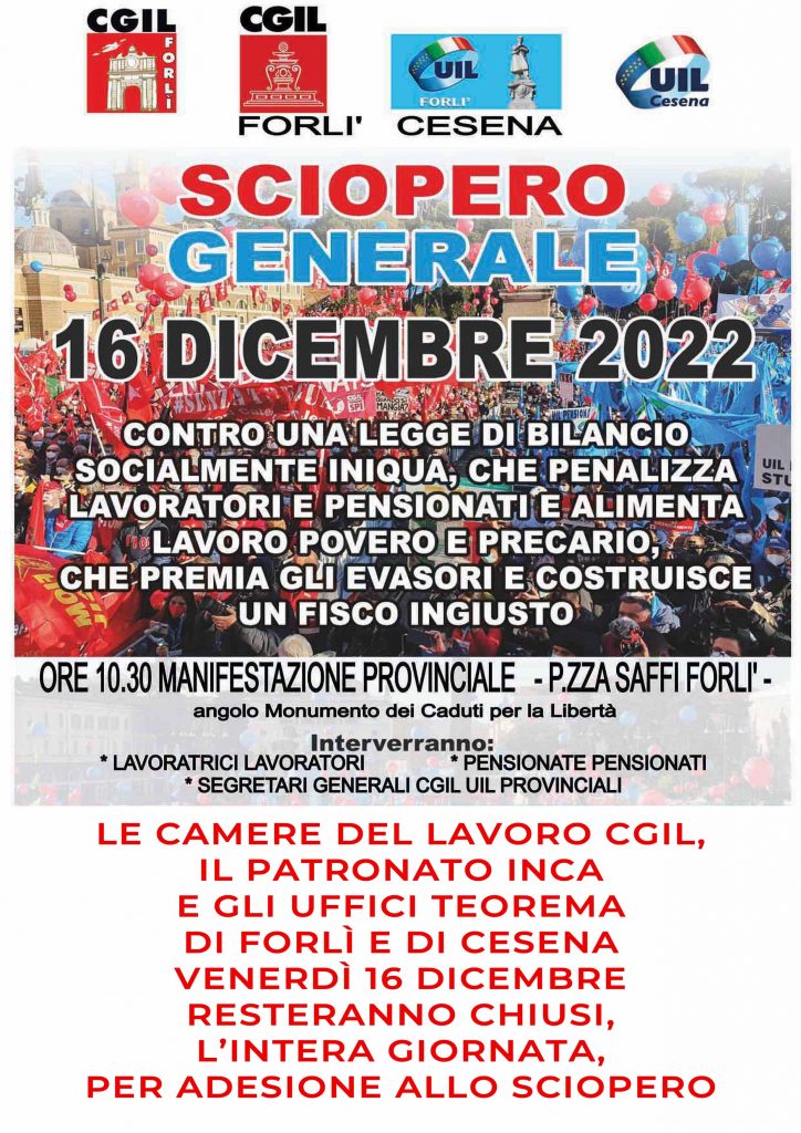 sciopero 16.12.2022 Forlì CHIUSRA SEDI FC