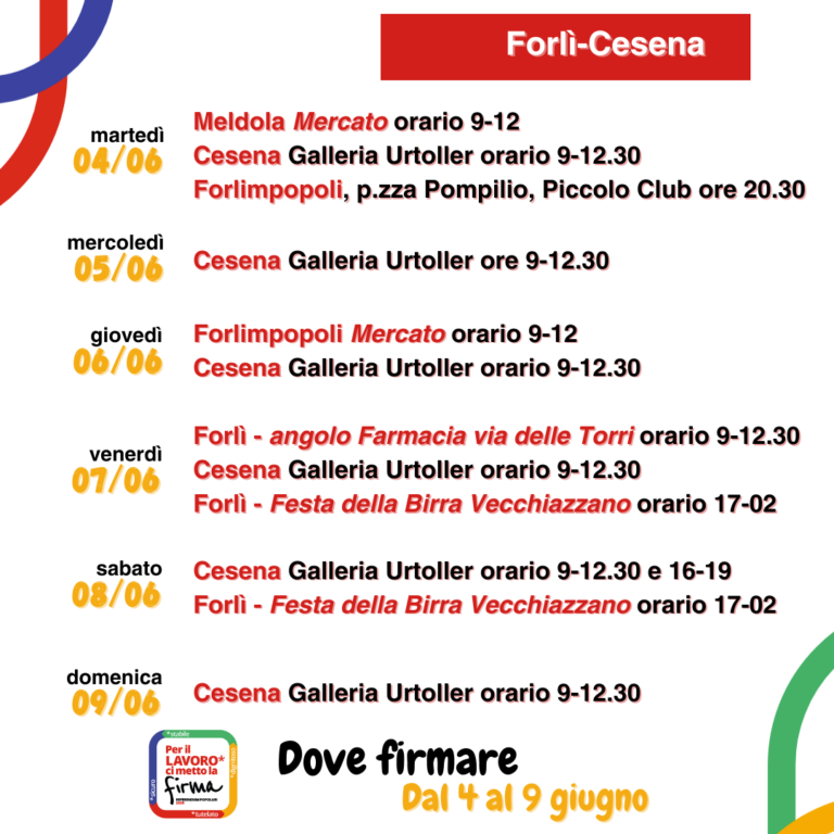Referendum 2025: dove firmare dal 4 al 9 giugno nella provincia Forlì Cesena